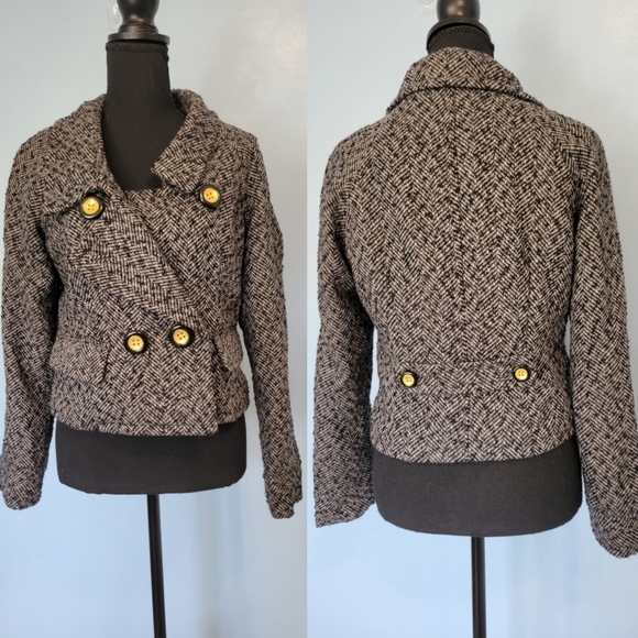 Banana Republic Factory Herringbone Blend Cropped Blazer Size S in Grey/Black - Picture 1 of 10